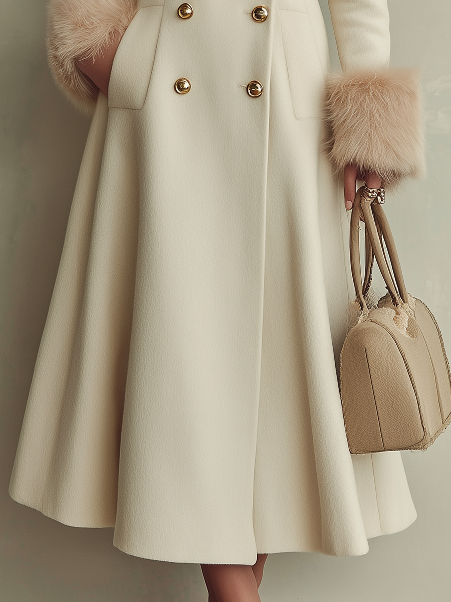 Vivienne | Faux Fur Collar Flared Long Coat