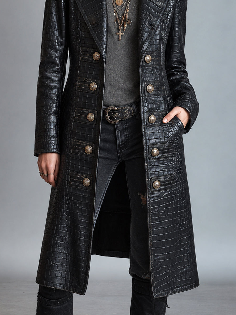 Valerisse | Croc-Embossed Longline Leather Coat