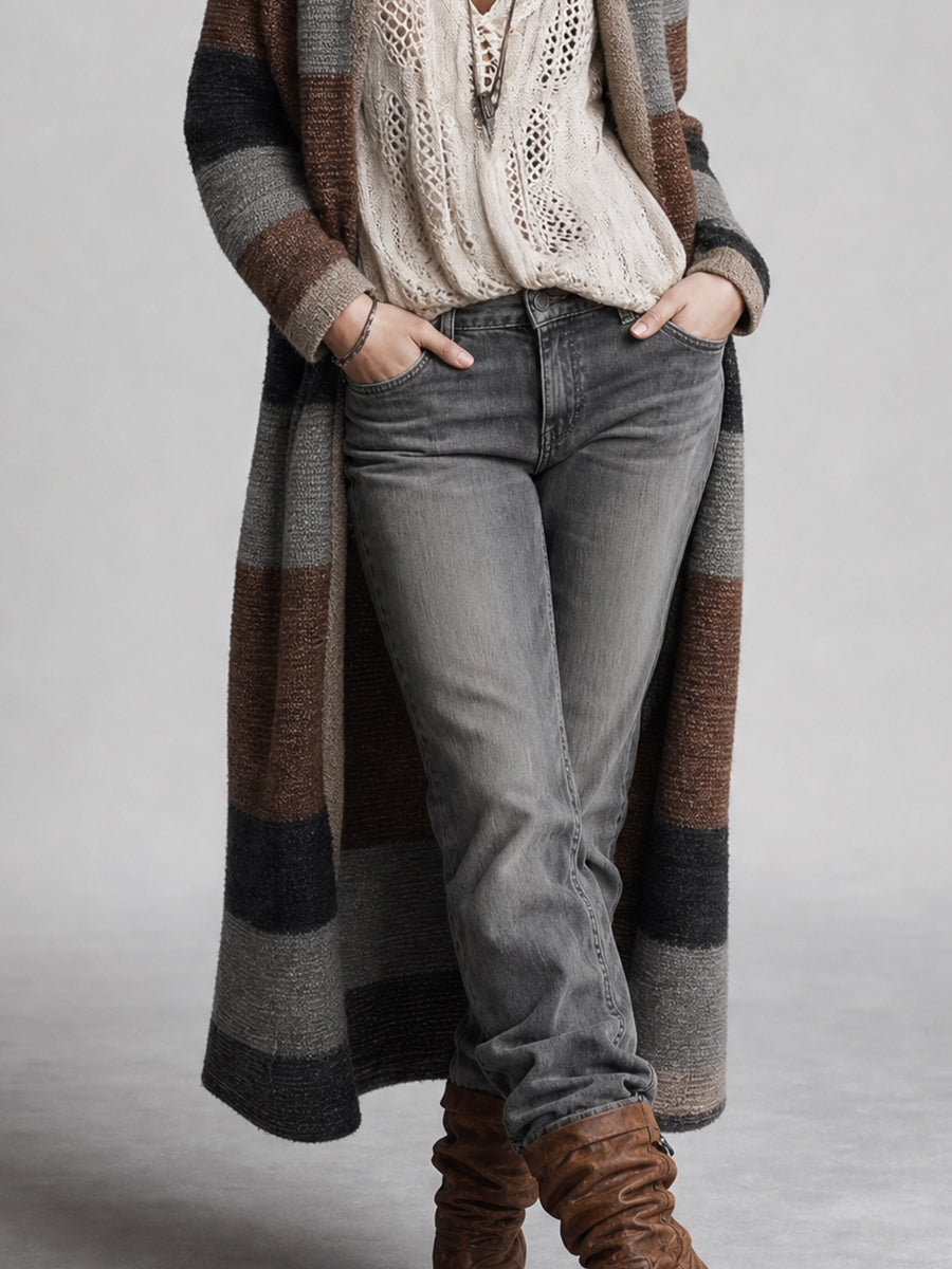 Elara | Striped Longline Knit Cardigan