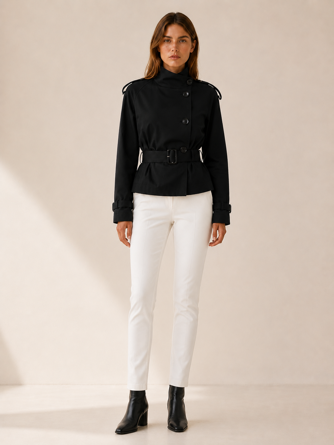 Sophie | Double Breasted Belted Short Trench Coat