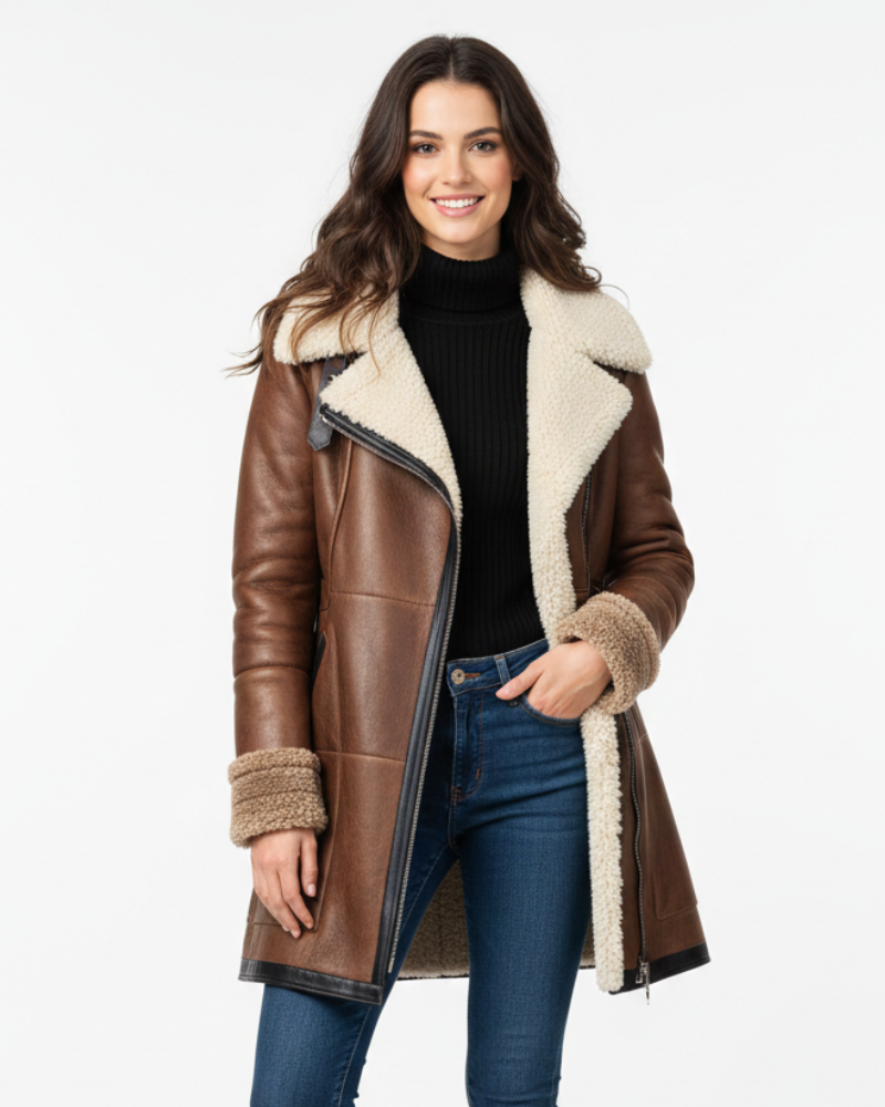 Alessia | Faux Leather Shearling Longline Jacket