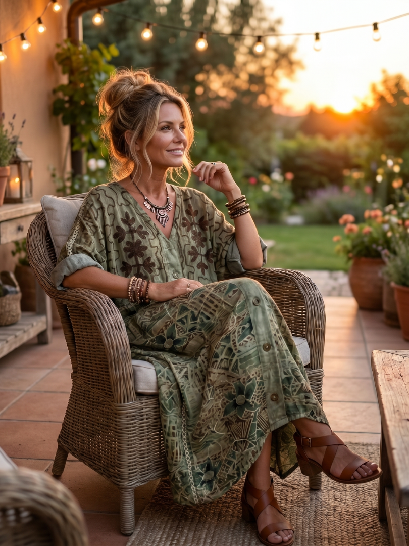 Amelia | Button Front Embroidered Oversized Pocket Midi Dress