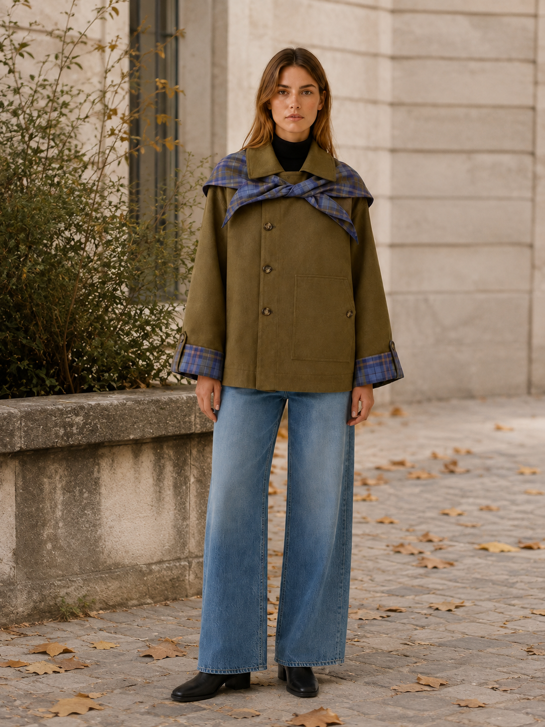 Amelia | Plaid Detail Oversized Utility Jacket