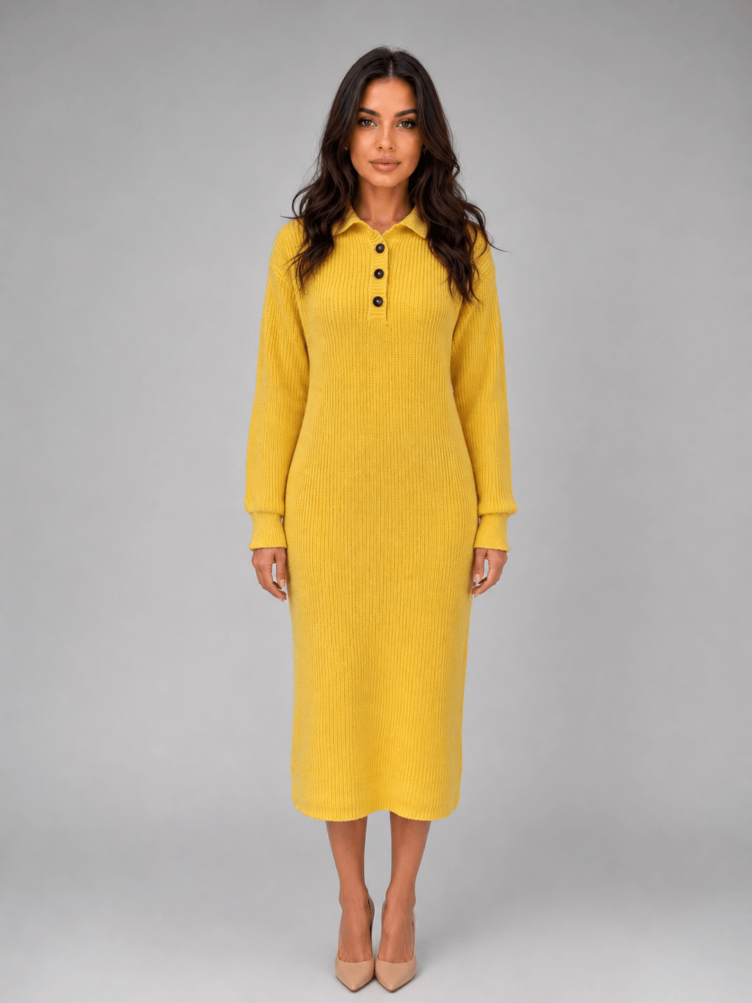 Amélie | Collared Button Knit Maxi Dress
