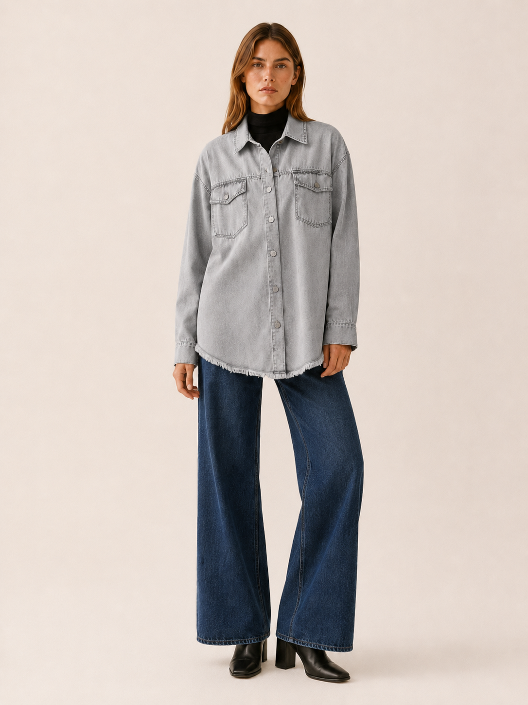 Mila | Oversized Button Up Denim Longline Jacket