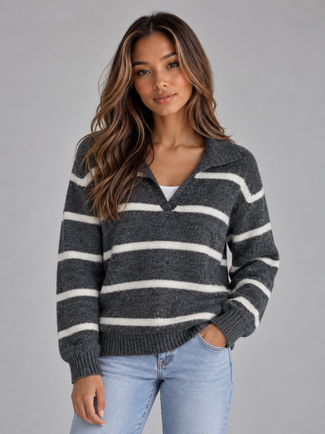 Brenda | Jersey de lana de alpaca a rayas con cuello