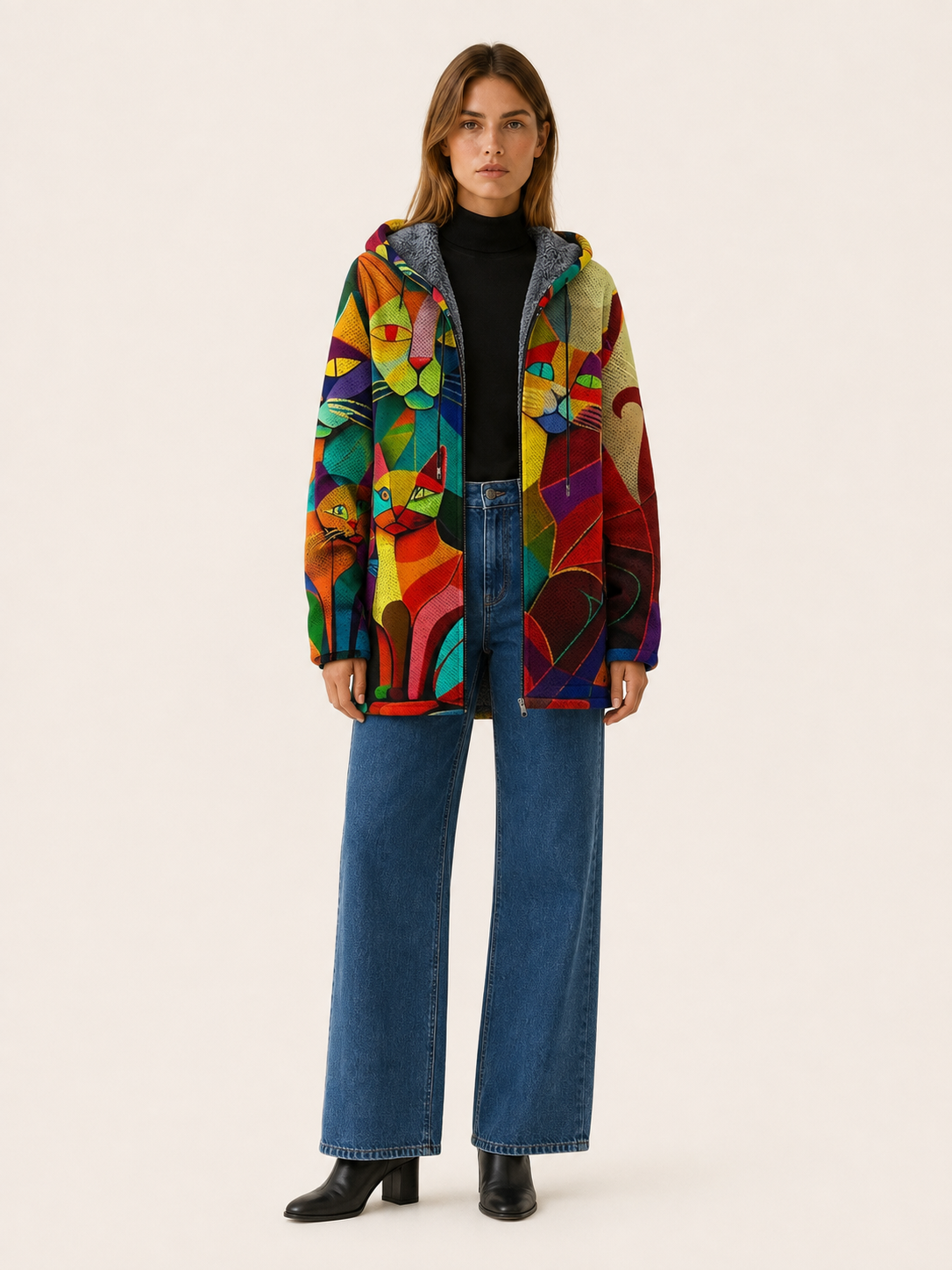 Brina | Printed Zip Hooded Longline Jacket