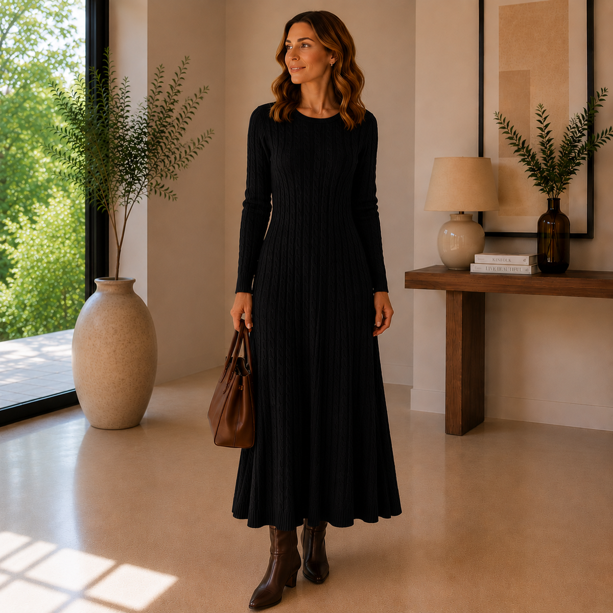 Elara | Cable Knit Maxi Dress