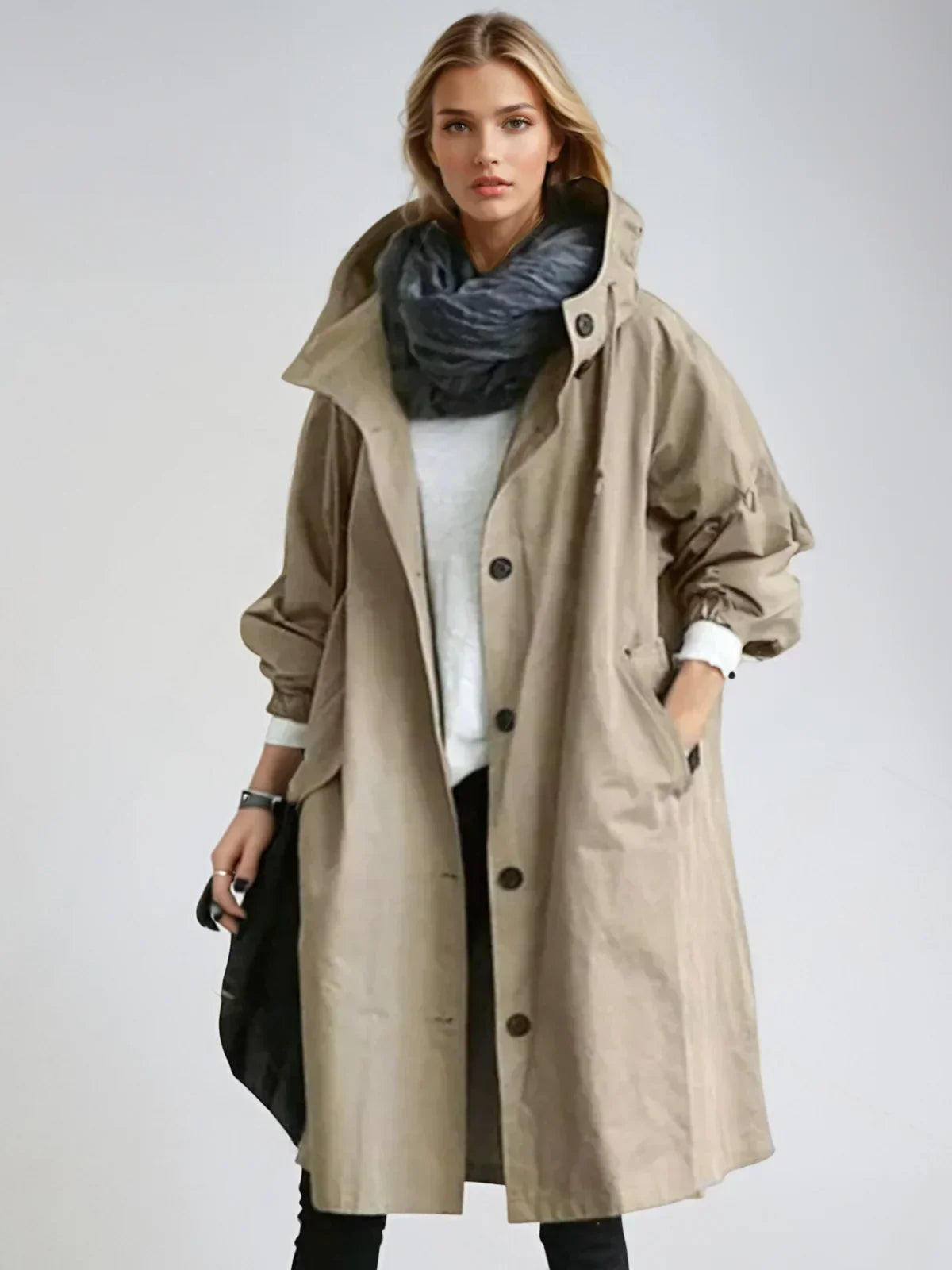Elara | Oversized Hooded Button Up Long Raincoat