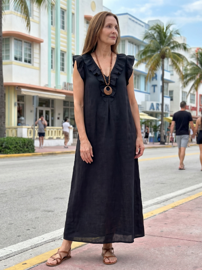 Ella | Ruffle Trim Sleeveless Neck Midi Dress