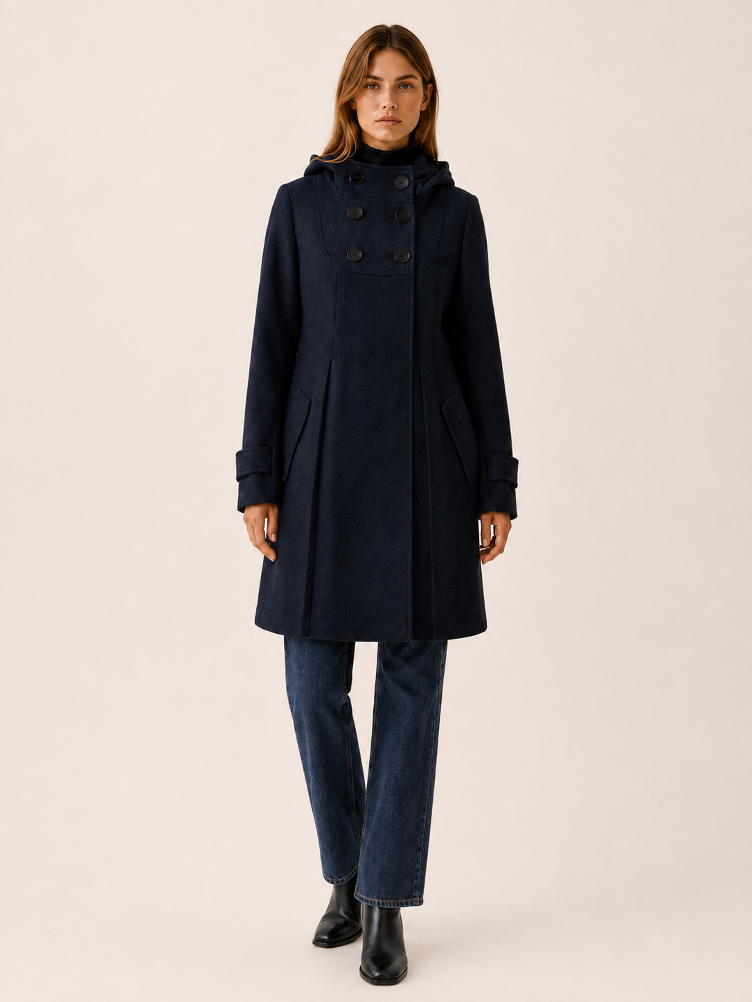 Elodie | Hooded Double Breasted Long Coat