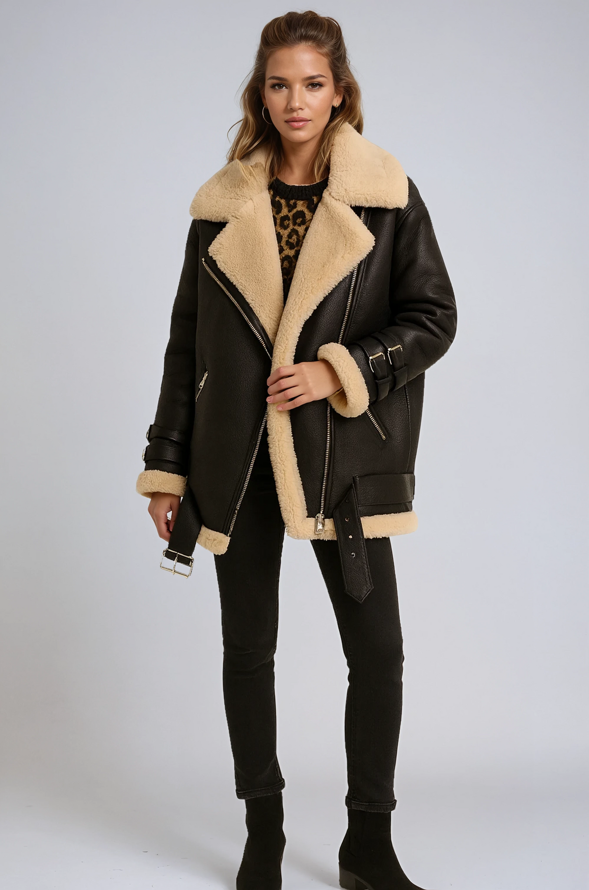 Elowen | Faux Shearling Aviator Jacket