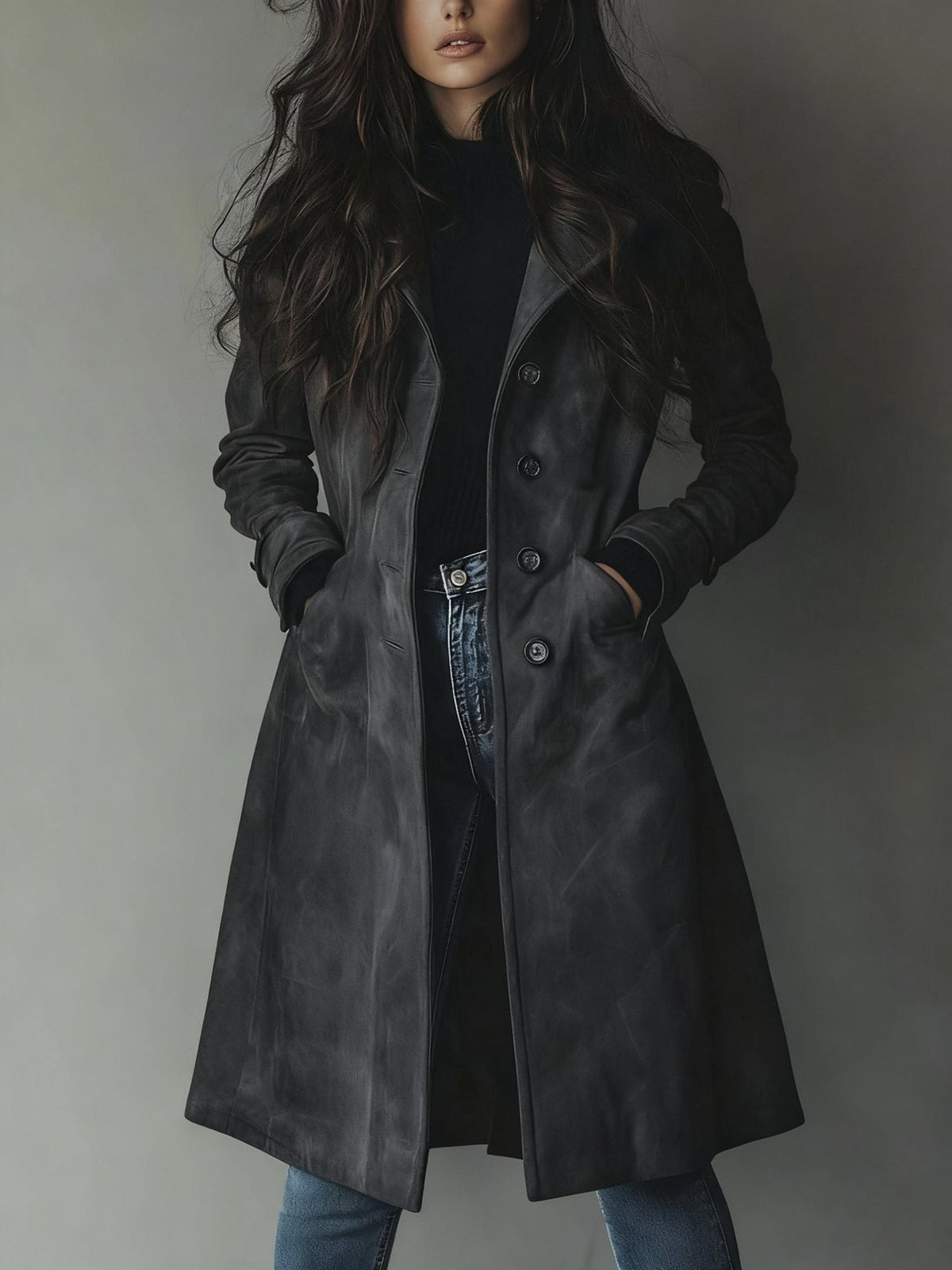 Haley | Suede Tailored Button Front Long Coat