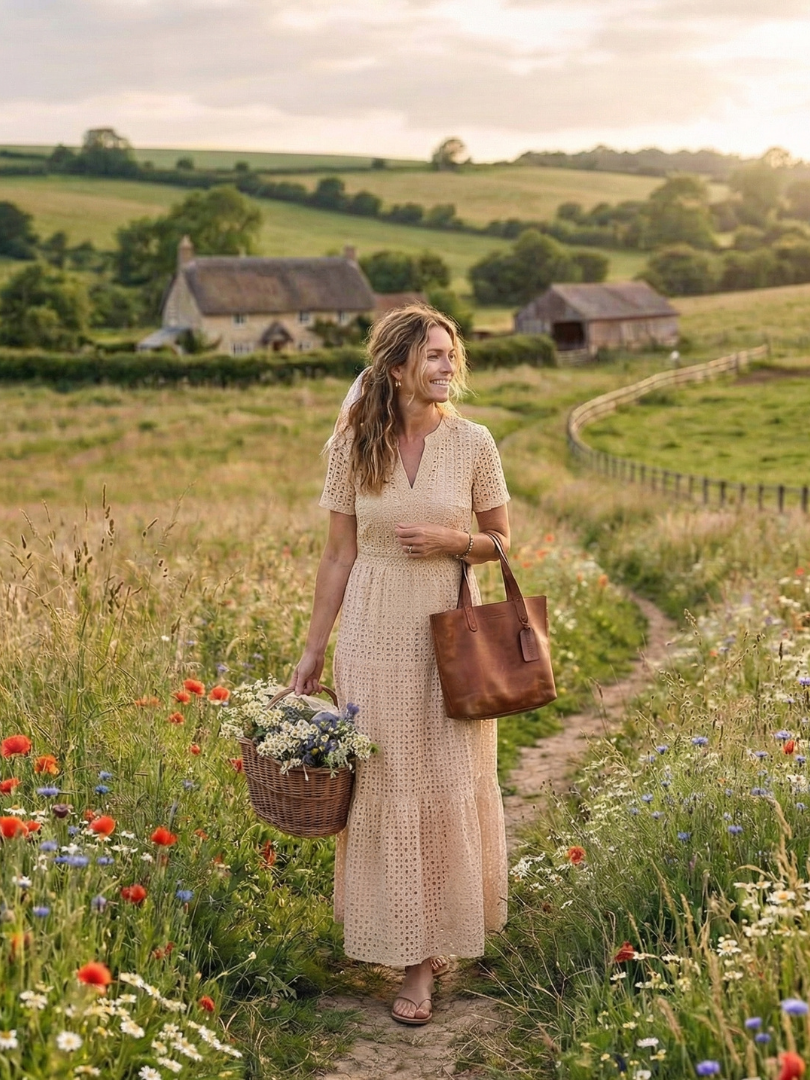 Laura | Short Sleeve Eyelet Tiered Midi Dress