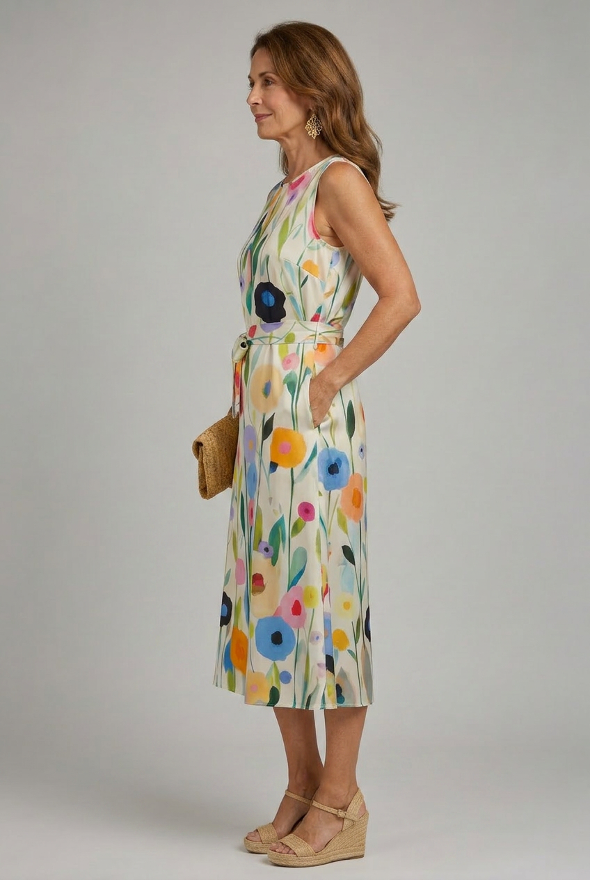 Madison | Floral Print Sleeveless Round Neck Midi Dress