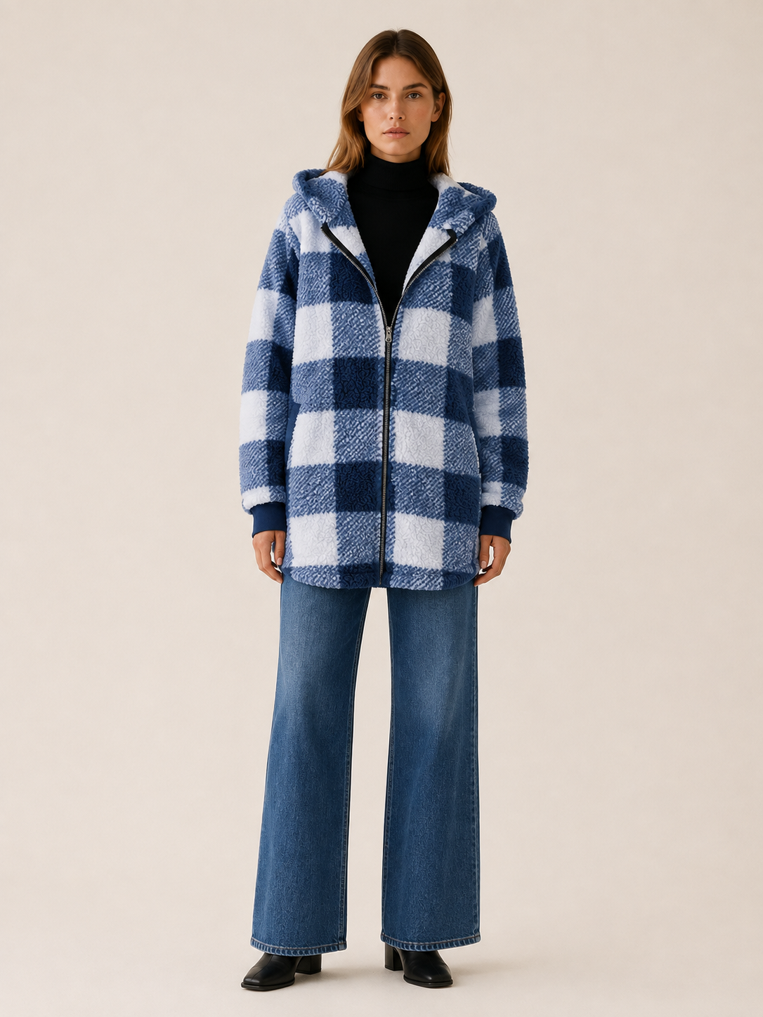 Marlowe | Teddy Fleece Hooded Zip Up Long Coat