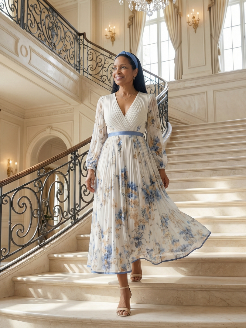 Olivia | Pleated Wrap Midi Dress
