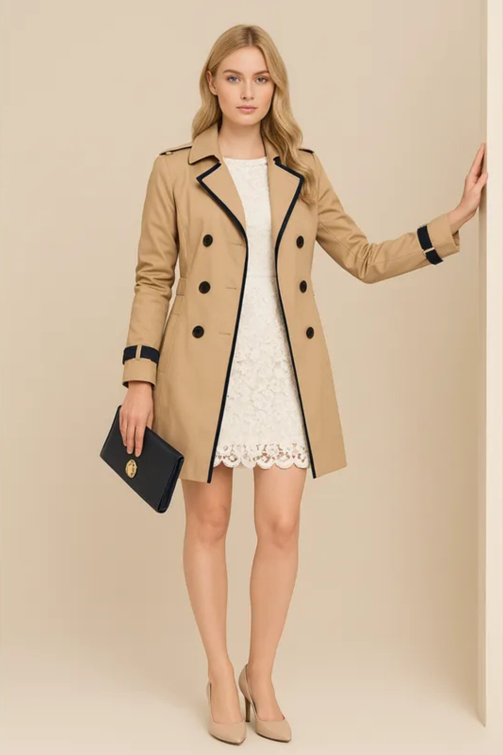 Jenna | Double Breasted Trim Trench Coat