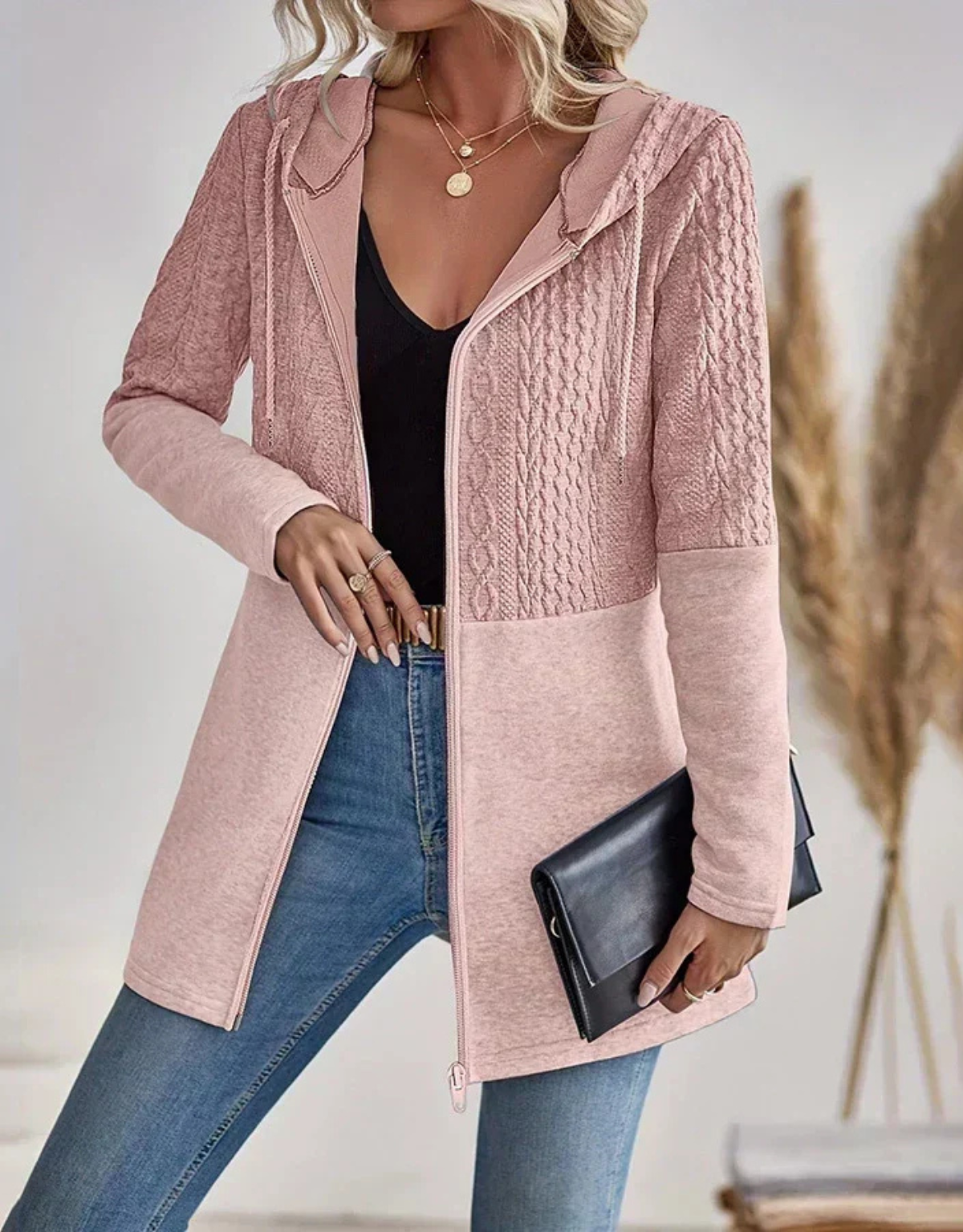 Verity | Cable Knit Zip-Front Hooded Cardigan