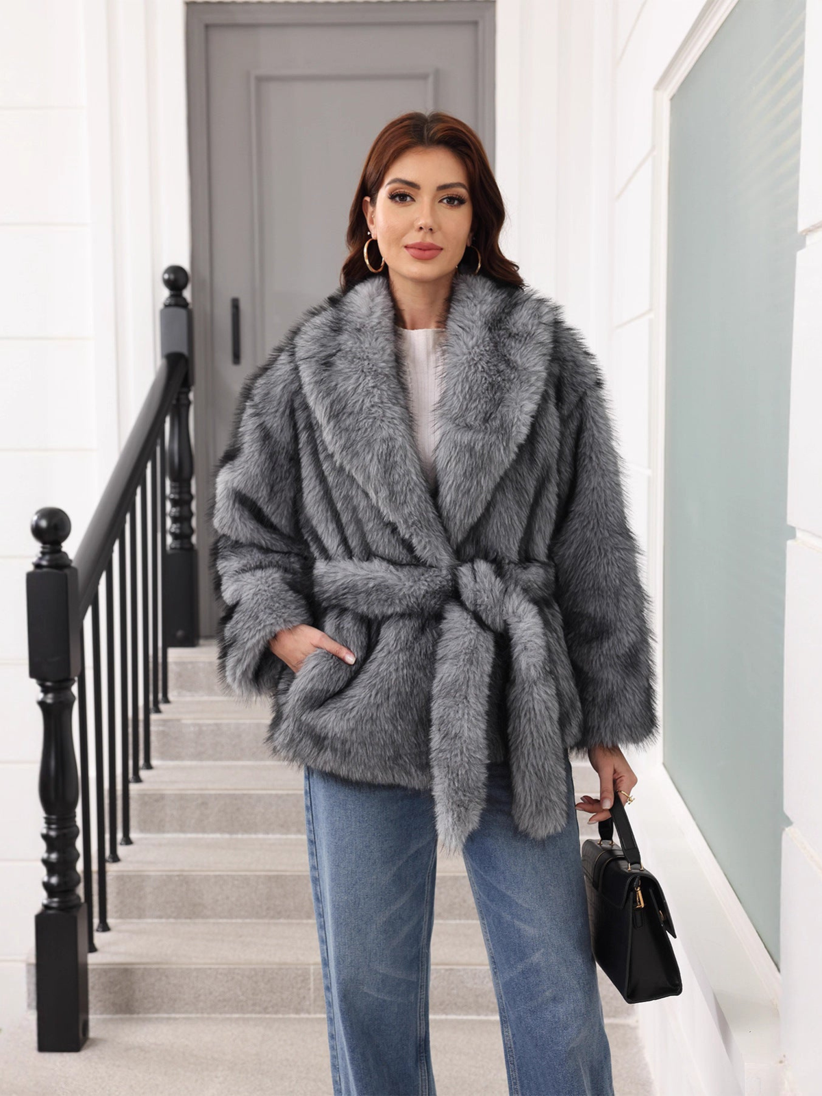 Claire | Shawl Collar Faux Fur Jacket