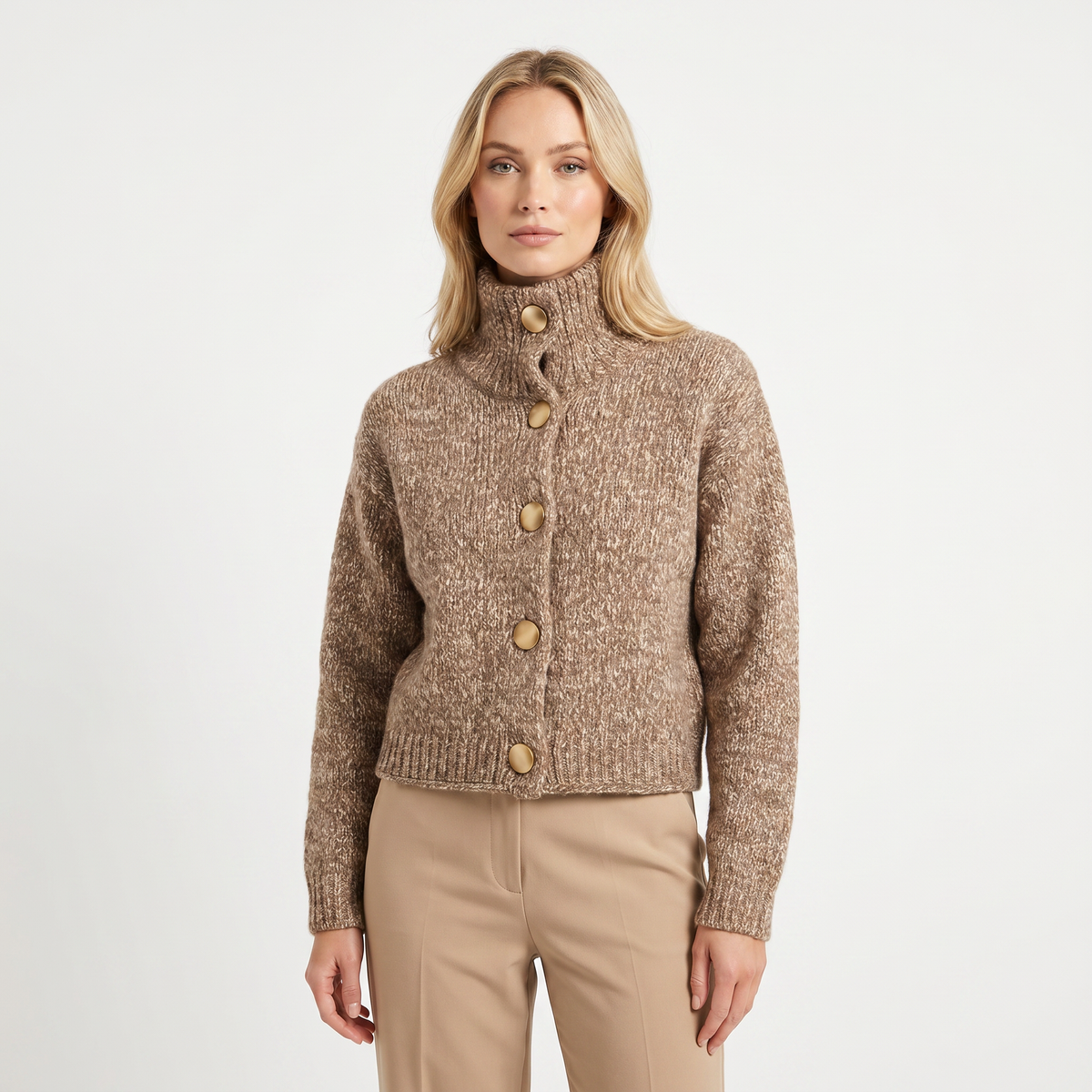 Saffron | Funnel Neck Cropped Cardigan