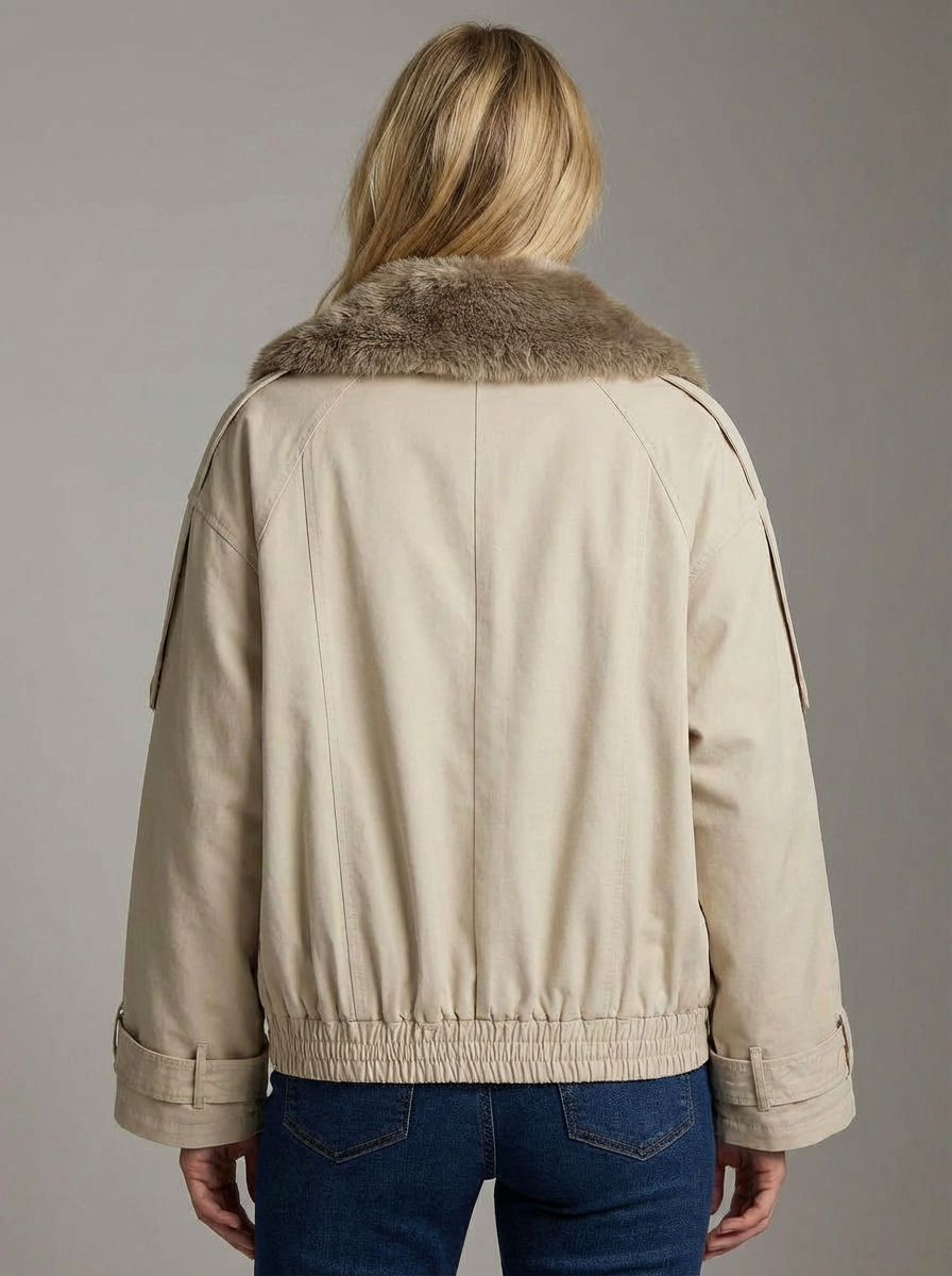 Sophie | Faux Fur Collar Double Breasted Short Trench Coat