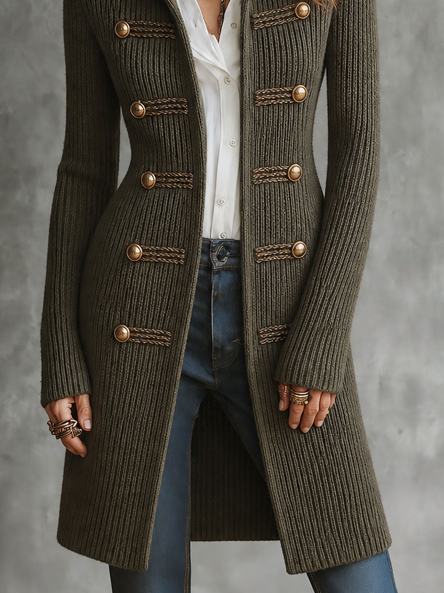 Thelma | Cárdigan largo de punto estilo militar