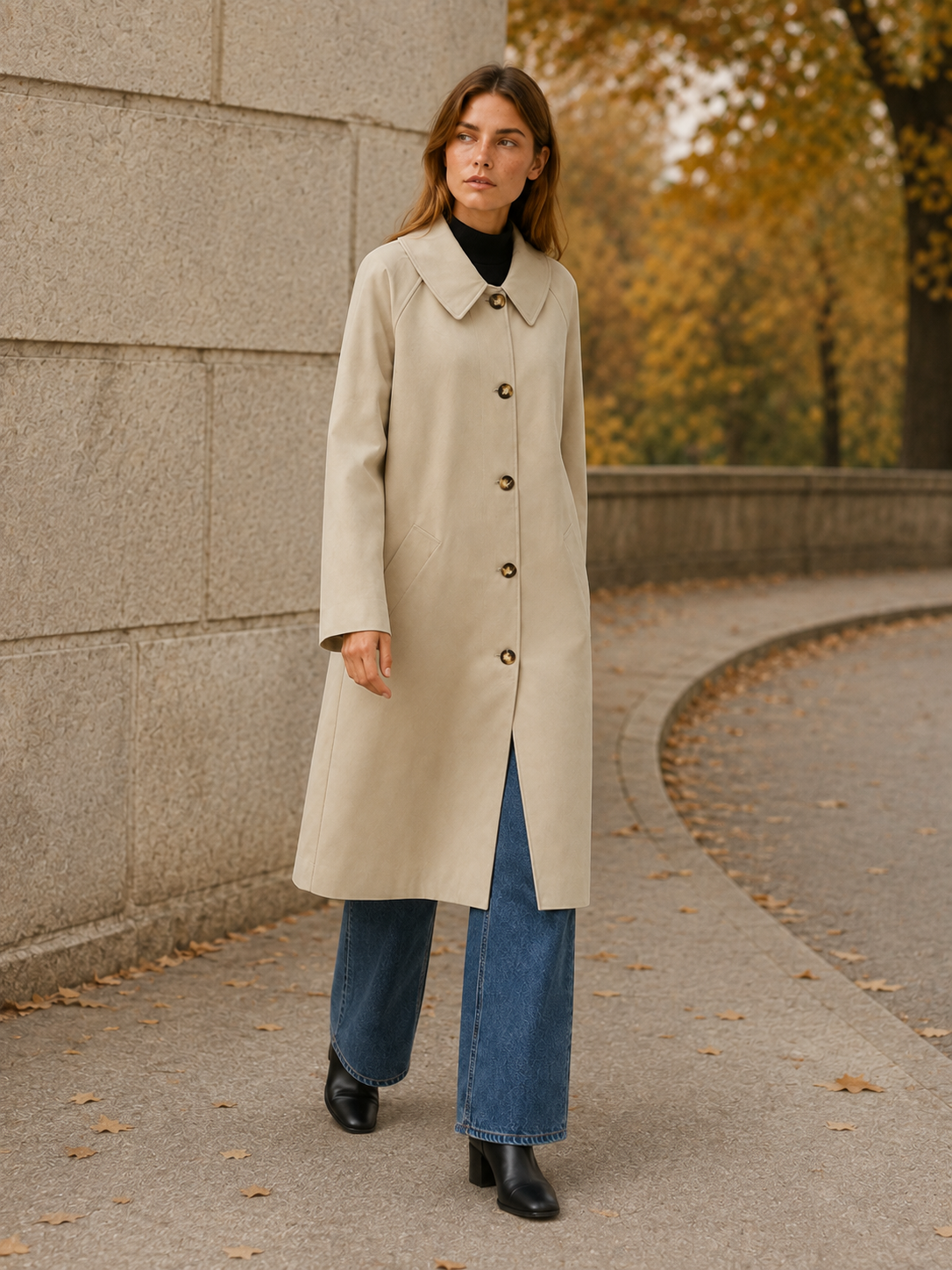 Clara | Single Breasted Button Up Long Trench Coat