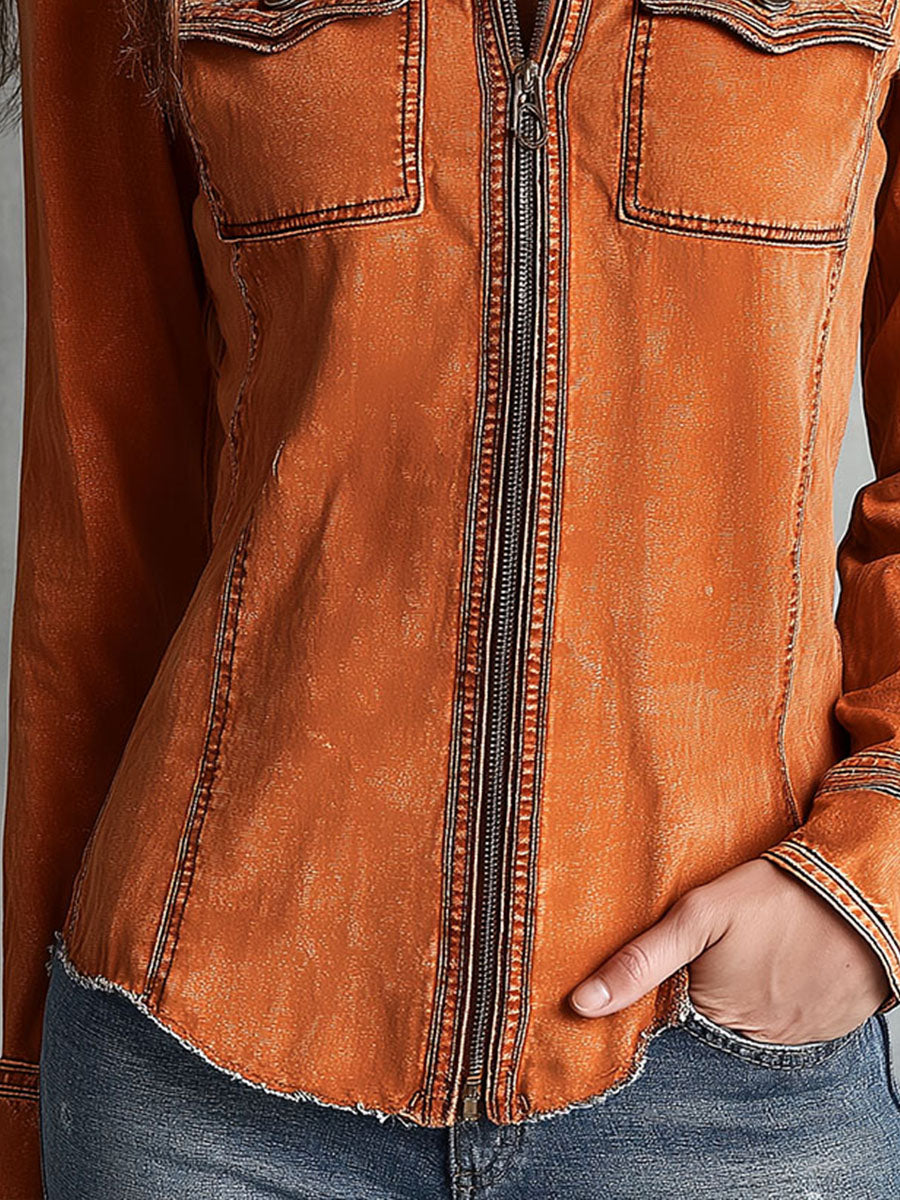 Aurelia | Vintage Washed Zip Up Utility Jacket