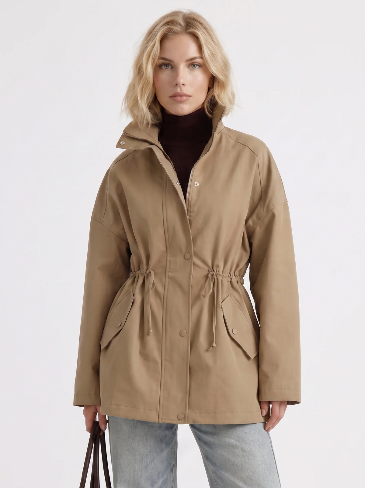 Indira | Faux Leather Drawstring Utility Jacket