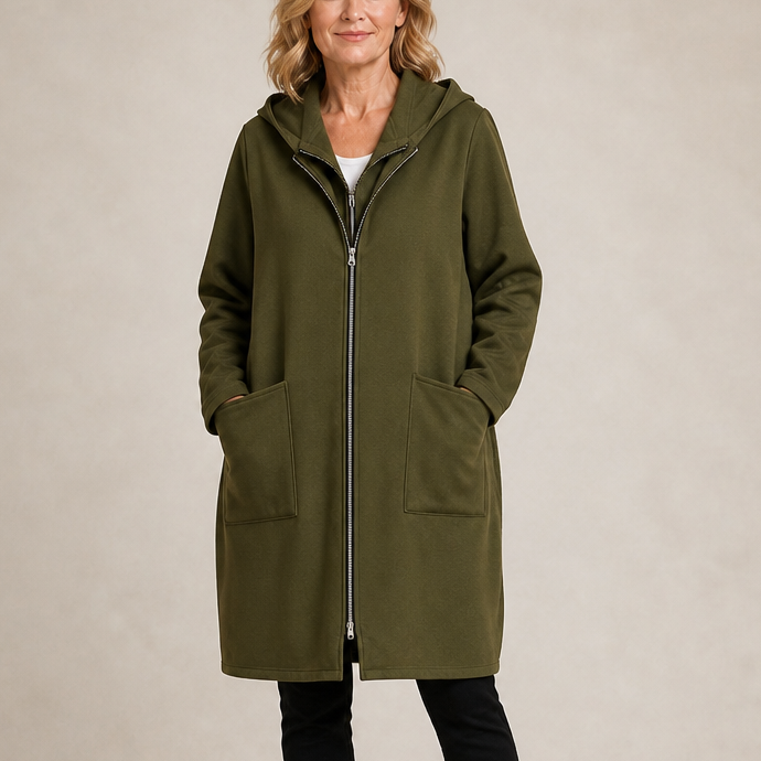 Olivia | Hooded Mid Length Relaxed Coat