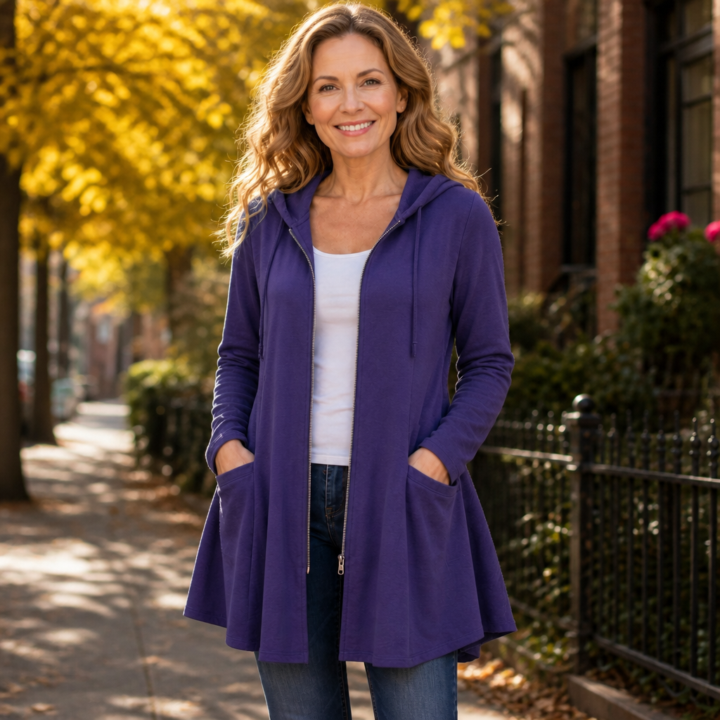 Zoe | Hooded Longline Full Zip Jacket