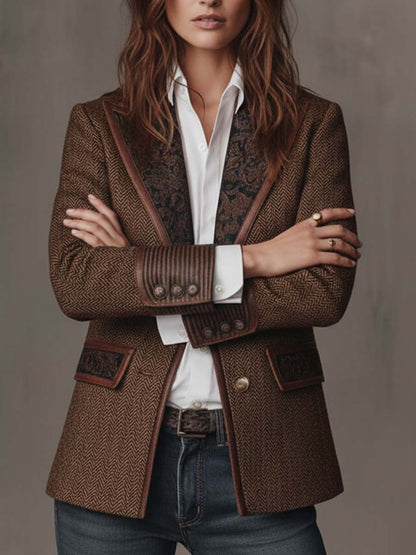 Genevieve | Herringbone Paisley Lapel Tailored Blazer