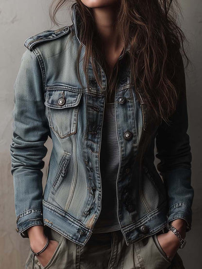 Elara | Denim Military Utility Jacket