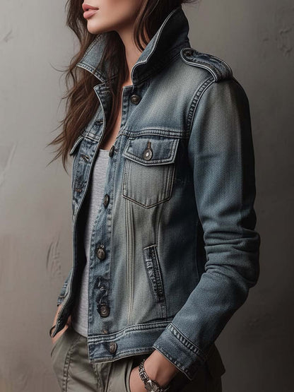 Elara | Denim Military Utility Jacket