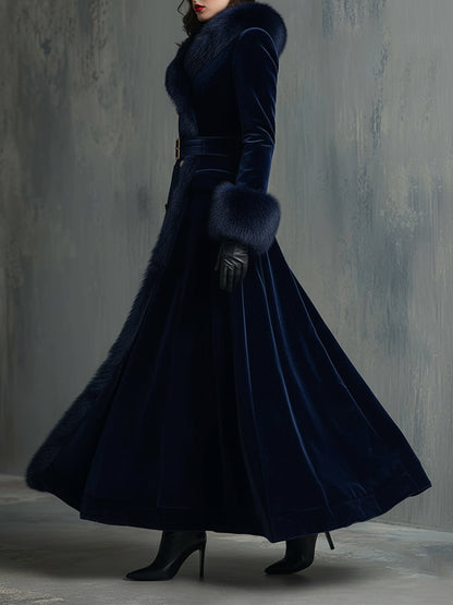 Seraphina | Faux Fur Trim Velvet Maxi Coat