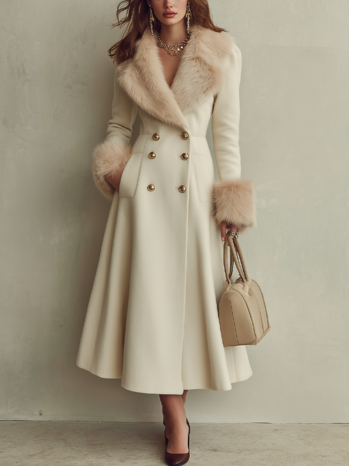 Vivienne | Faux Fur Collar Flared Long Coat