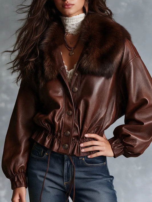 Elara | Faux Leather Fur Collar Jacket
