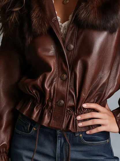 Elara | Faux Leather Fur Collar Jacket