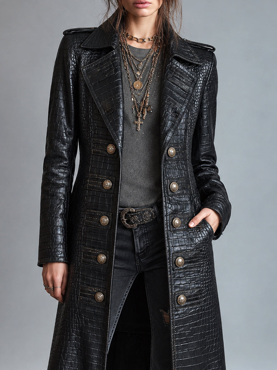 Valerisse | Croc-Embossed Longline Leather Coat