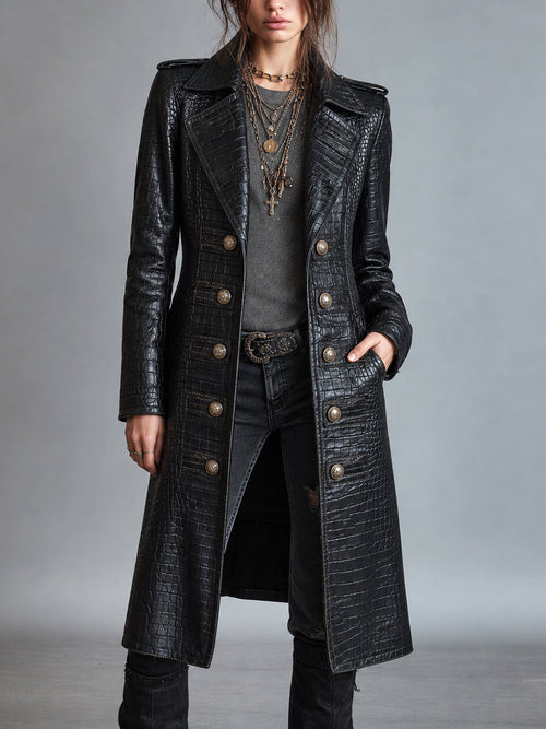 Valerisse | Croc-Embossed Longline Leather Coat
