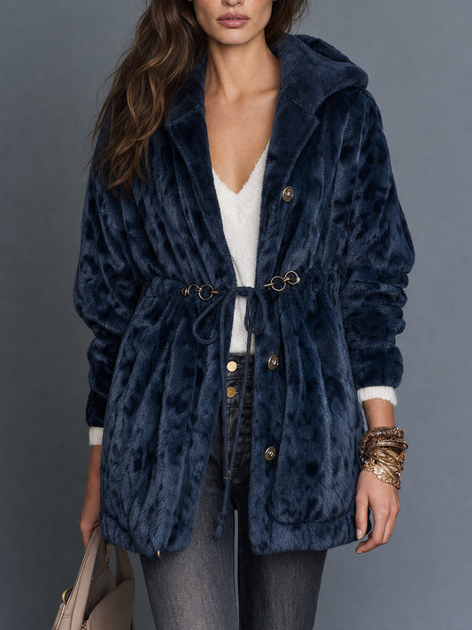 Elowen | Hooded Faux Fur Drawstring Jacket