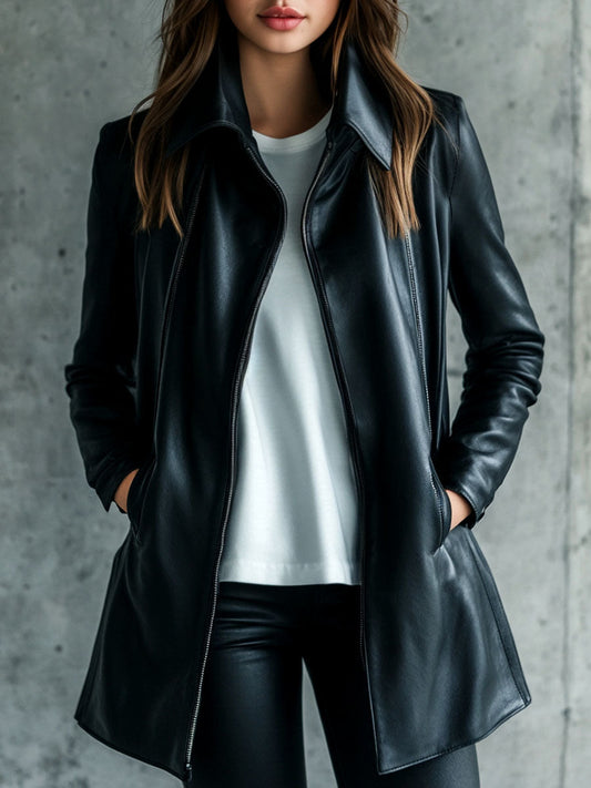 Victoria | Leather Collared Zip-Up Jacket