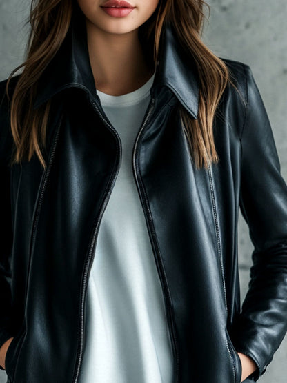 Victoria | Leather Collared Zip-Up Jacket