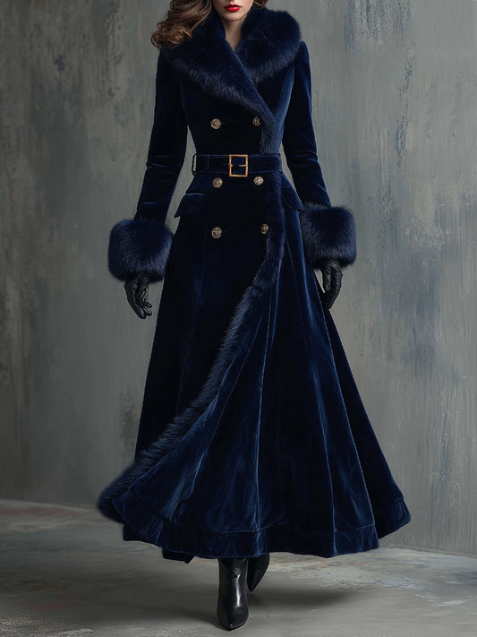 Seraphina | Faux Fur Trim Velvet Maxi Coat