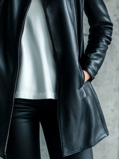 Victoria | Leather Collared Zip-Up Jacket