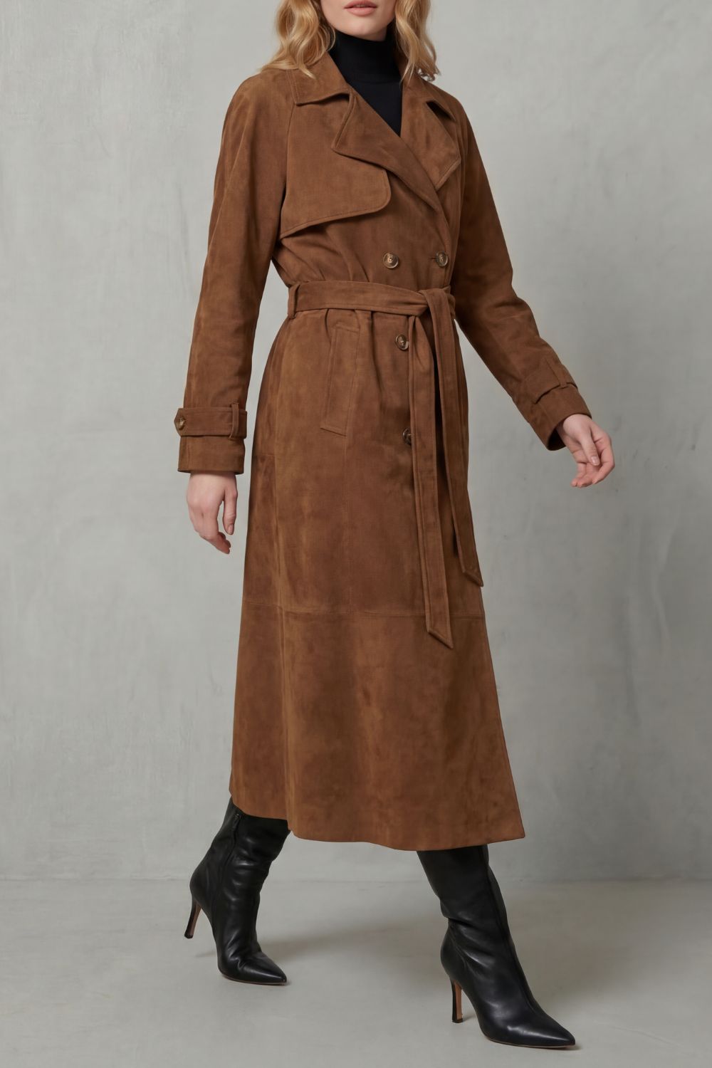 Savannah | Suede Double Breasted Belted Trench Coat