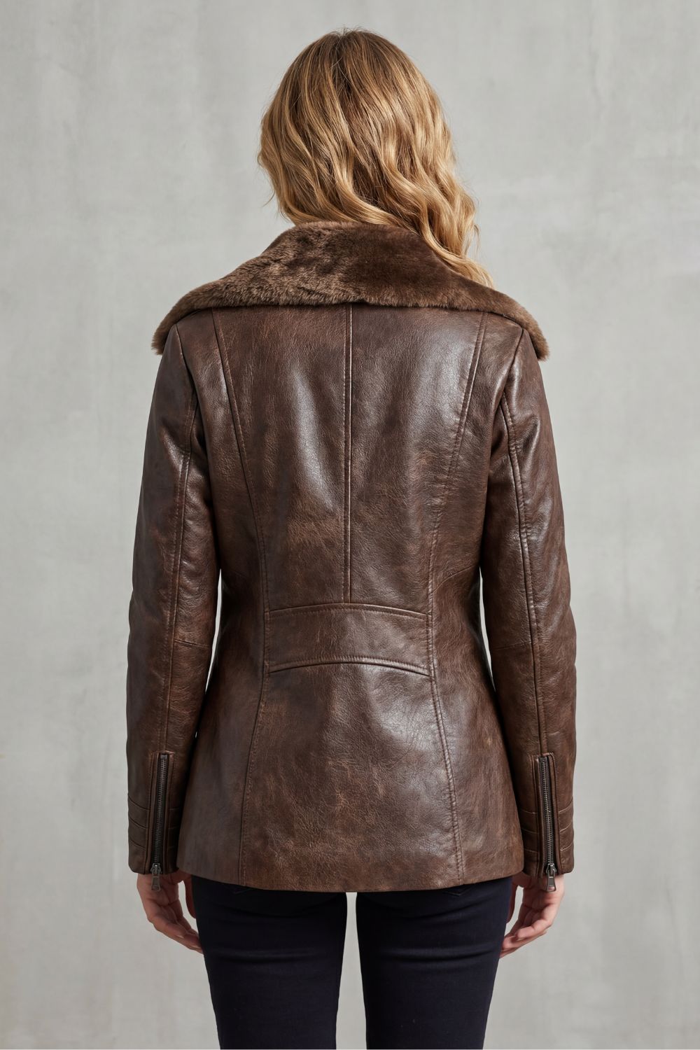 Vanessa | Faux Leather Shearling Collar Zip Jacket