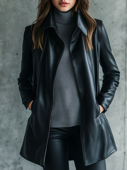 Victoria | Leather Collared Zip-Up Jacket