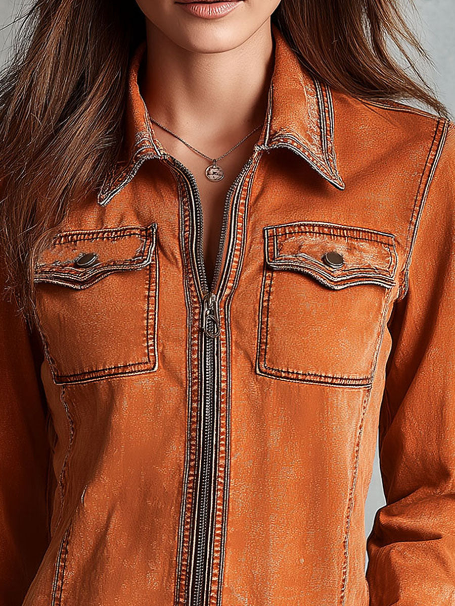 Aurelia | Vintage Washed Zip Up Utility Jacket